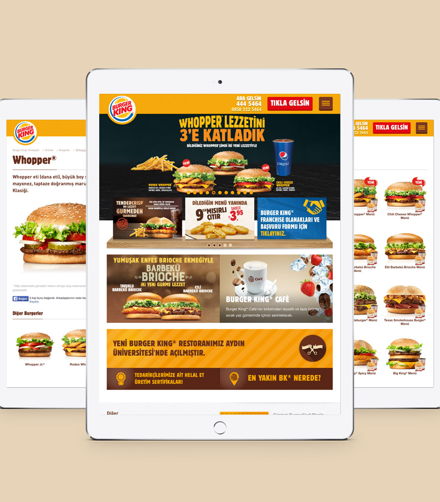 Burger King tablet responsive website interface preview