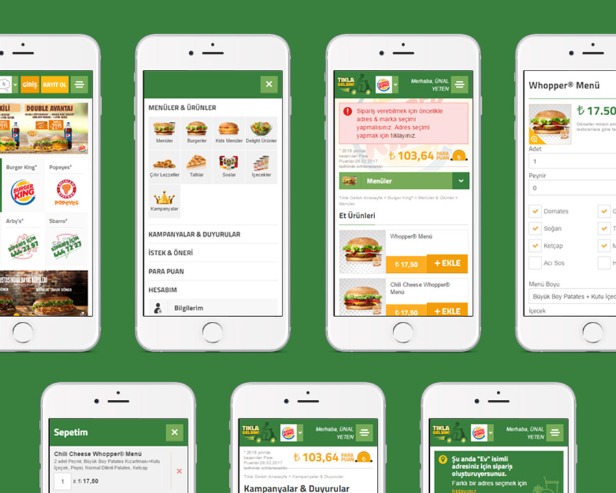Tıkla Gelsin mobile interface screen set